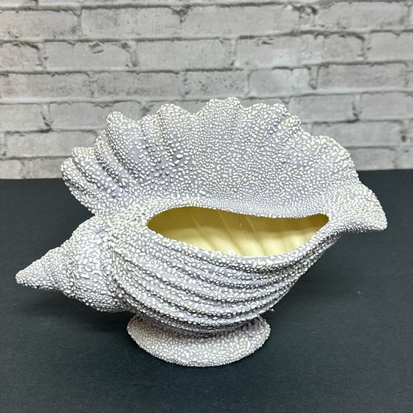 Conch Shell Shaped White Purple Ceramic Decor Cobblestone Pebble Glaze - Picture 1 of 16